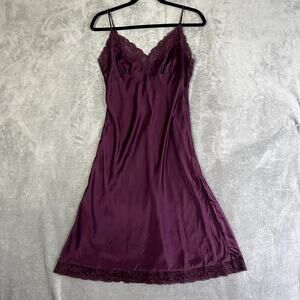 Victoria's Secret Medium 100% Silk Lace Maxi Nightgown Purple Coquette Romantic